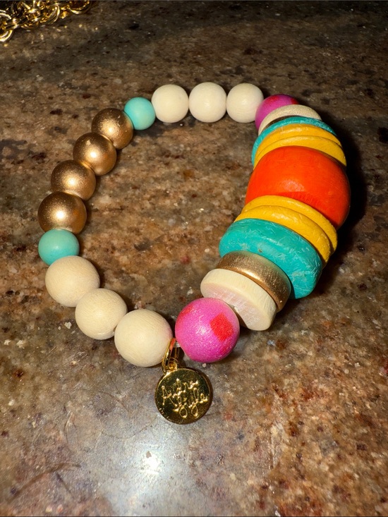 Evereve Jewelry - Audra Style~Colorful Beaded Stretch Bracelet with Gold Charm